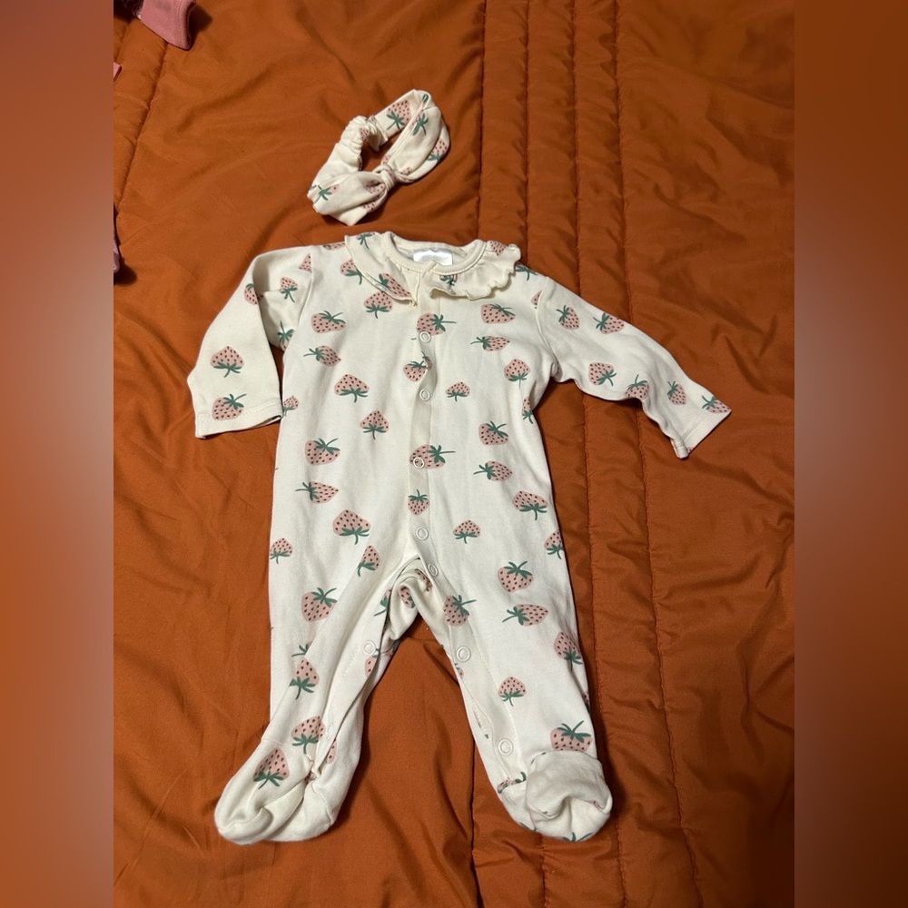 Strawberry Print Cream Kids One Piece